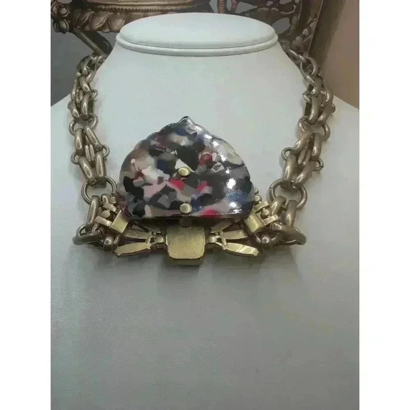 Stella And Dot Antique Gold Chunky Chain Decorative Stones Statement Necklace - Picture 5 of 7